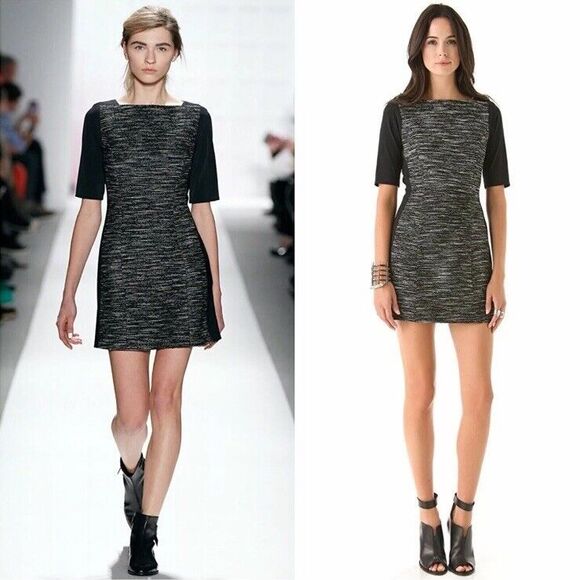 Tibi Dresses & Skirts - Tibi Womens Black Tweed‎ Sheath Dress Short Sleeve Square Neck Lined Size 8 Fall
